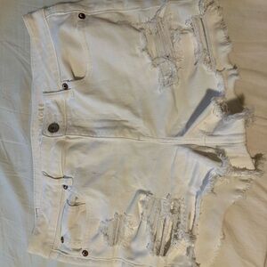 White Distressed Denim Shorts
